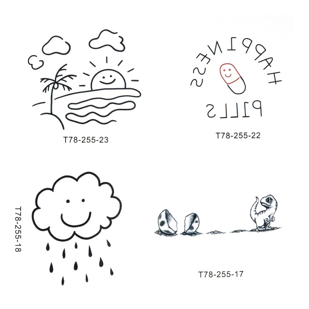 45Pcs/lot Cartoons Body Art Women's Fake Tattoo Simplicity Cute English Series Temporary Tattoos Sticker And Decals Waterproof