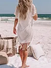 Hollow Tasseled Short Sleeves Cover-Ups Tops