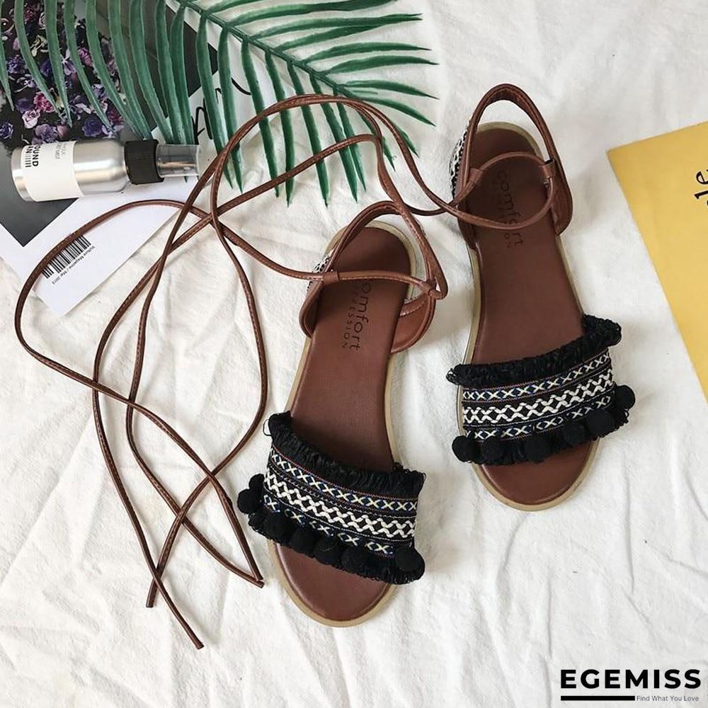 Designer Gladiator Sandals Flat Shoes Casual Bohemia Back Strap Tassel Shoes | EGEMISS
