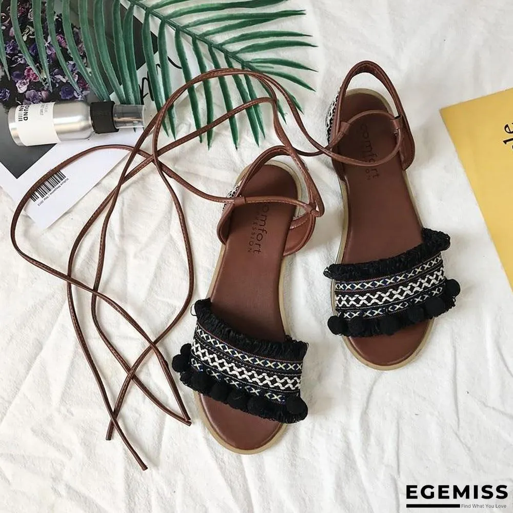 Designer Gladiator Sandals Flat Shoes Casual Bohemia Back Strap Tassel Shoes | EGEMISS
