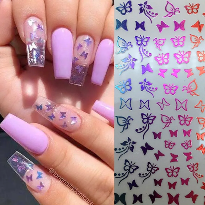 2021 Hot 3D Nail Art Stickers Butterfly Pattern Transfer Sticker Decals Self Adhensive Slider Decoration Nail DIY Design