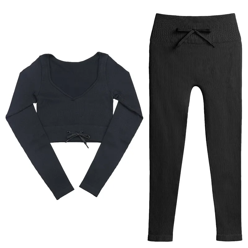 SVOKOR Sport Two Piece Sets Women Gym Tracksuits Workout 2Pcs Sexy Running Leggings Cycling Shorts Fitness Vest Short Crop Tops