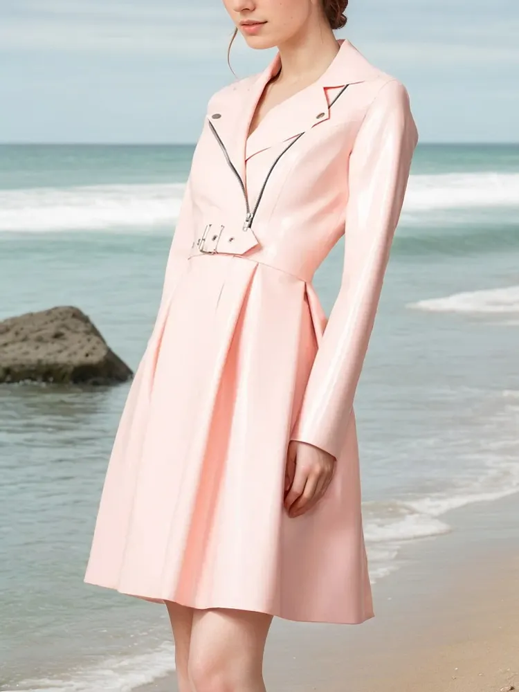 Women Latex Coat Pink Trench 