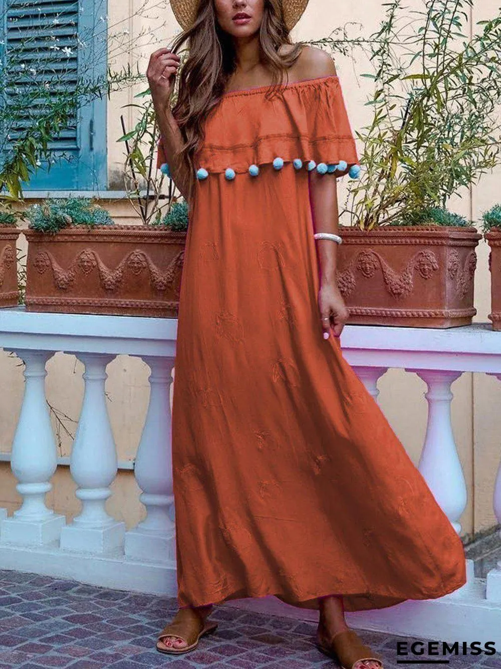 Elegant Off Shoulder Loose Flowing Solid Maxi Dresses | EGEMISS