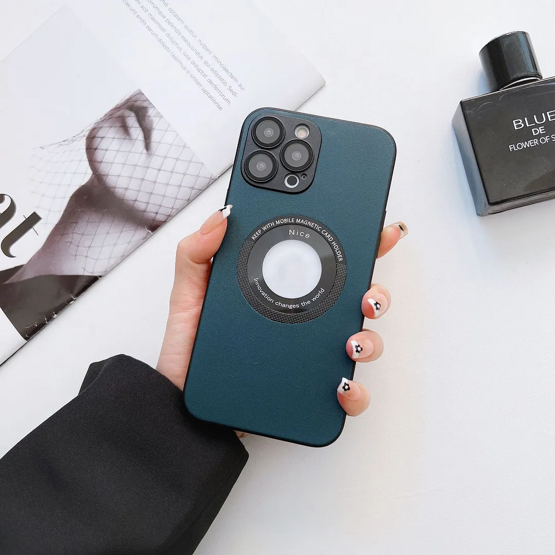 For iPhone13/14 Series Magnetic Hollow Logo Mobile Phone Case