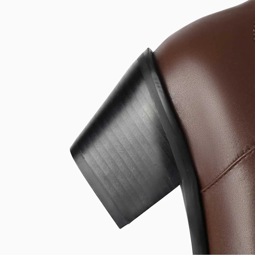 Chic Brown Faux Leather Snip Toe Stitching Pull On Cowgirl Boots