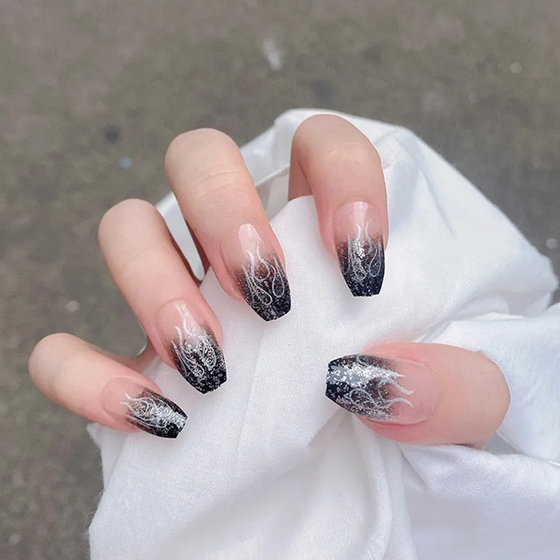 24pcs/set Press on Nail Tips Acrylic 10 Sizes Flower Design Fake Nails Art Full Cover French False Nail Art Tips Artifical Nails-Nail Inspo