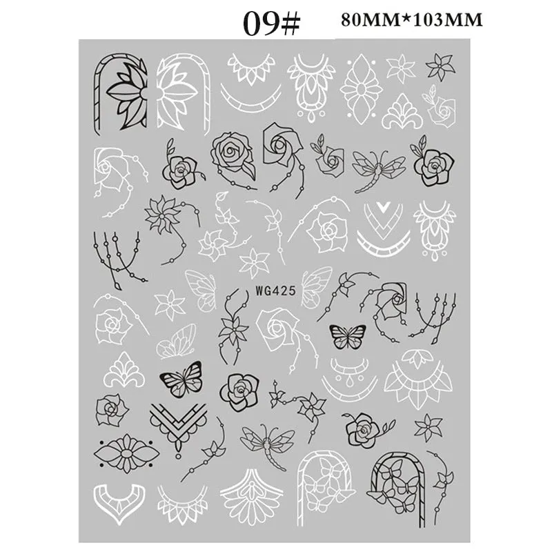 1 Sheet Christmas 5D Nail Stickers Gold And Sliver Snowflakes Transfer Nail Decals Slider Decoration For Manicuries