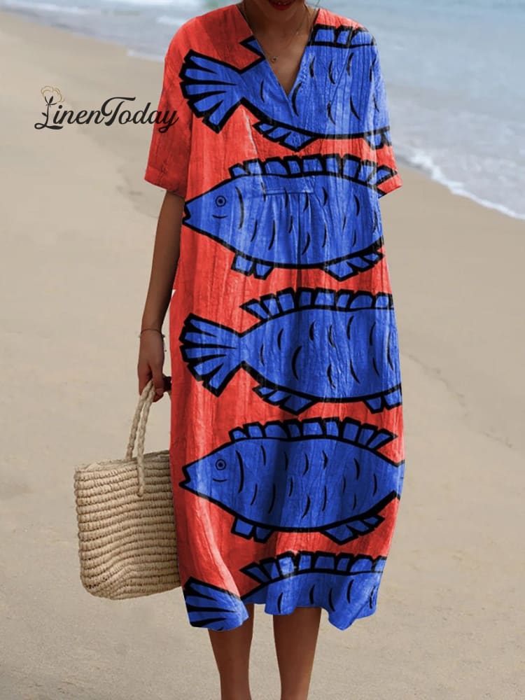 Women&rsquo;s Fish Art Print Casual Dress Multicolor / S