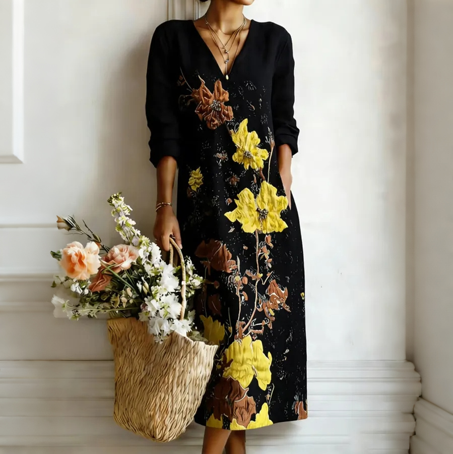 Comstylish Women's Retro Floral Print Elegant Dress