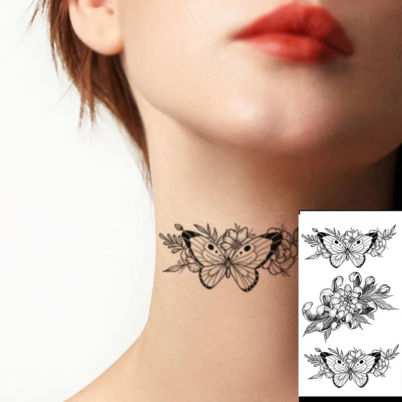 Waterproof Temporary Tattoo Sticker Black Wolf Arrow Rose Butterfly Flash Tattoos Totem Line Body Art Hand Fake Tatoos Women Men