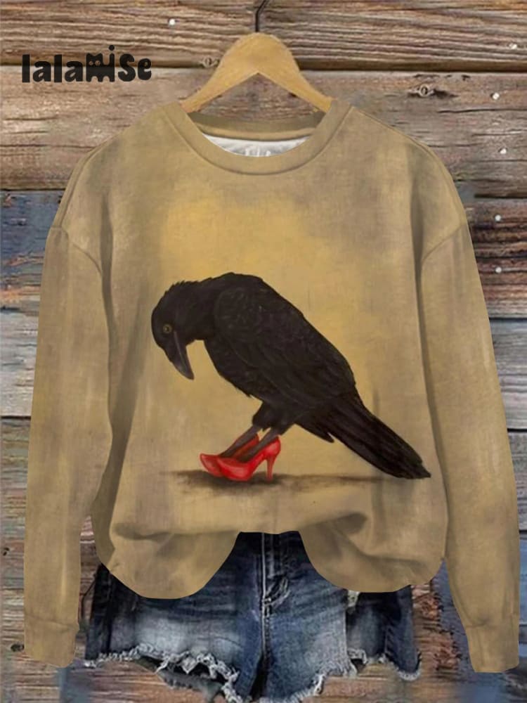 Unisex Raven Pumps Abstract Print Sweatshirt Khaki / S
