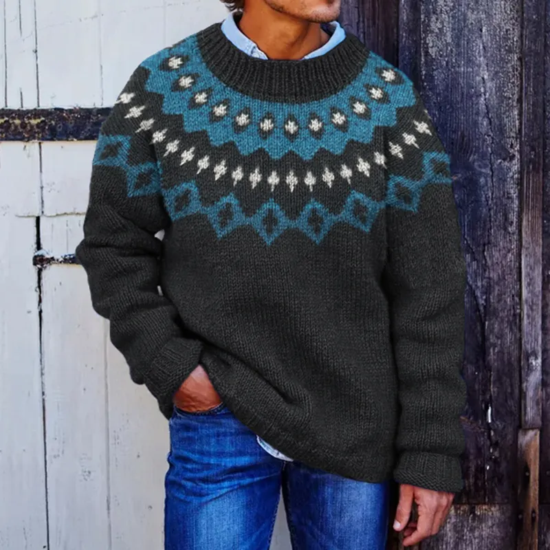 Icelandic Ethnic Print Knitted Pullover Sweater