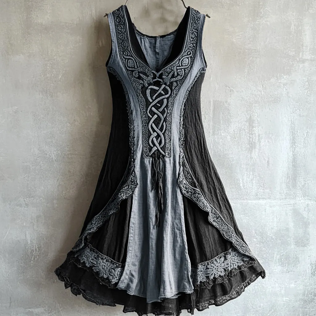 Viking Tribal Celtic Knot Lace Art Linen Tank Dress
