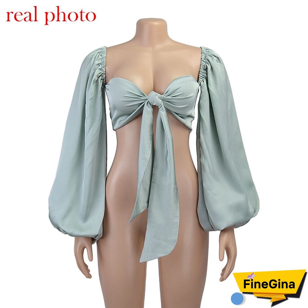 Sexy Backless Fashion Square Collar Wrap Women Shirts Batwing Sleeve Solid Crop Tops Women Tops and Blouses