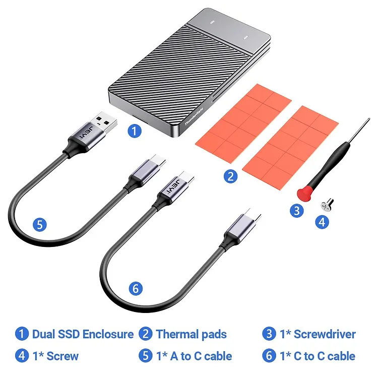 JEYI Dual Bay M.2 NVMe SATA SSD Enclosure, USB 3.2 Gen 2 10Gbps