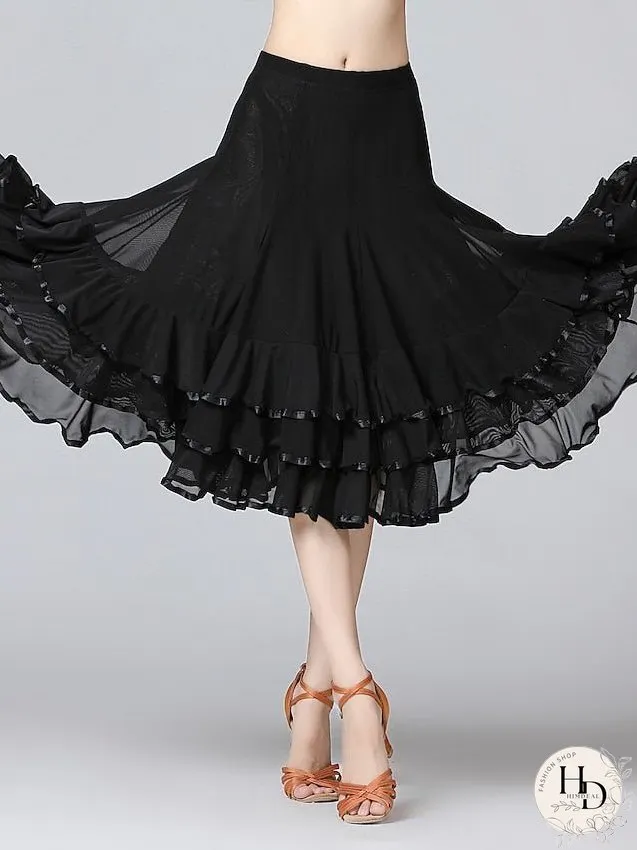 Women's Ballroom Waltz Modern Dancing Latin Dance Skirts Pleats Cascading Ruffles Wave-like Training Performance