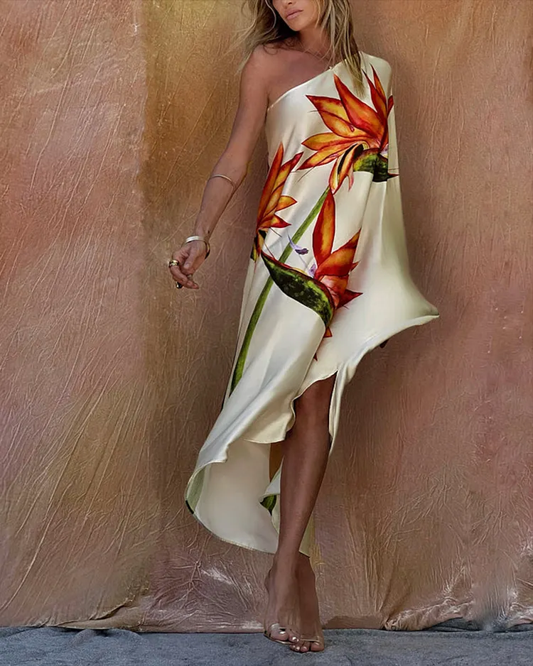 Women's Off-shoulder Irregular Print Dress