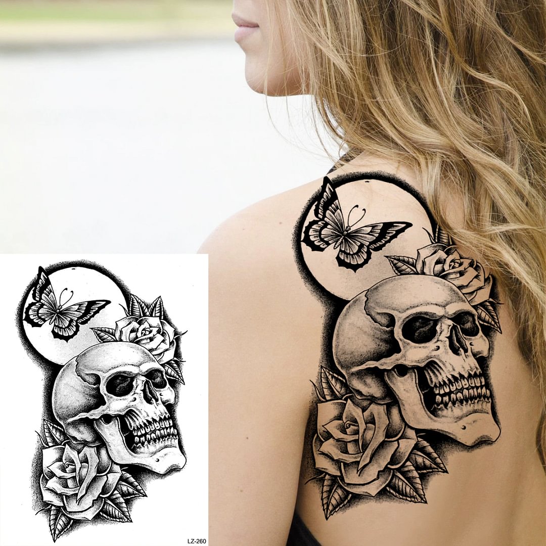 Sdrawing Halloween Skeleton Skull Vampire Temporary Tattoos For Women Adult Rose Flower Fake Tattoo Body Art Leg Arm Tatoo