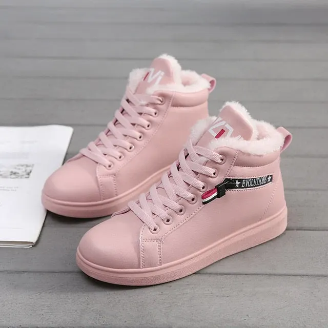 2020 Winter Boots Women Ankle Boots Warm PU Plush Winter Woman Shoes Sneakers Flats Lace Up  Short Snow Boots Botas De Mujer