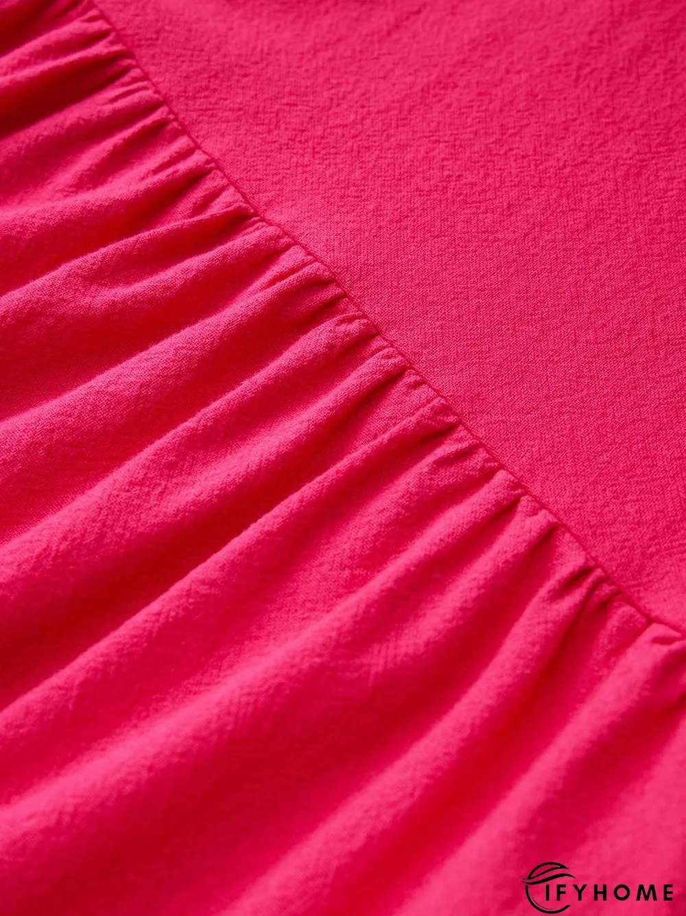 Plain Holiday Balloon Sleeve Cotton-Blend Weaving Dress | IFYHOME
