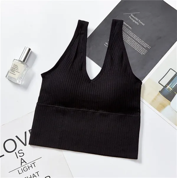 Sexy Tank Top V Neck Paded Vest Crop Tee Women Beauty Back Camisole Stripe Feminino Top топ Comfortable Cami топики женские