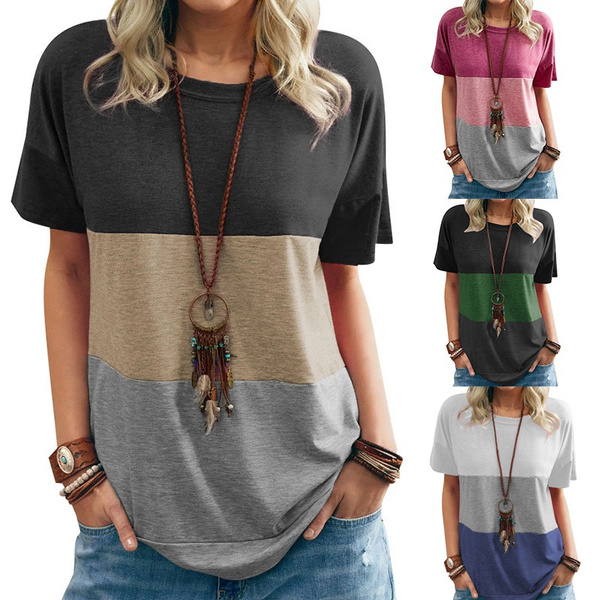 Women Casual Short Sleeve O-Neck Loose Tshirt Summer Tee Tops Plus Size XS-5XL