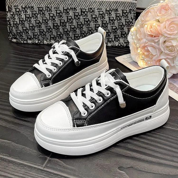 Churchf Churchf Summer New Platform Platform Small White Shoes Women Round Head Lace Up Lightweight Leather Surface Casual Sports Shoes Women