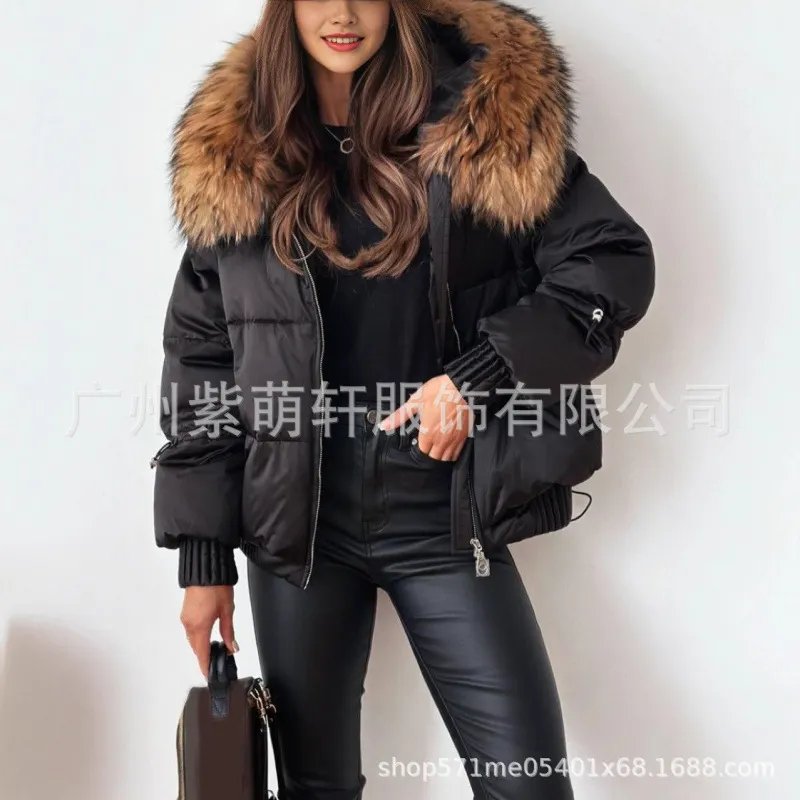 Nigikala Nigikala B7K Explosion Winter Cotton Clothes Women's Winter New Large Wool Collar Cotton Clothes Simple Thick To Keep Warm Outside