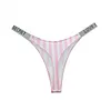 Women's Sexy Rhinestone Thongs Low Waist High Cut Bikini Underwear Hipster T Back Panties