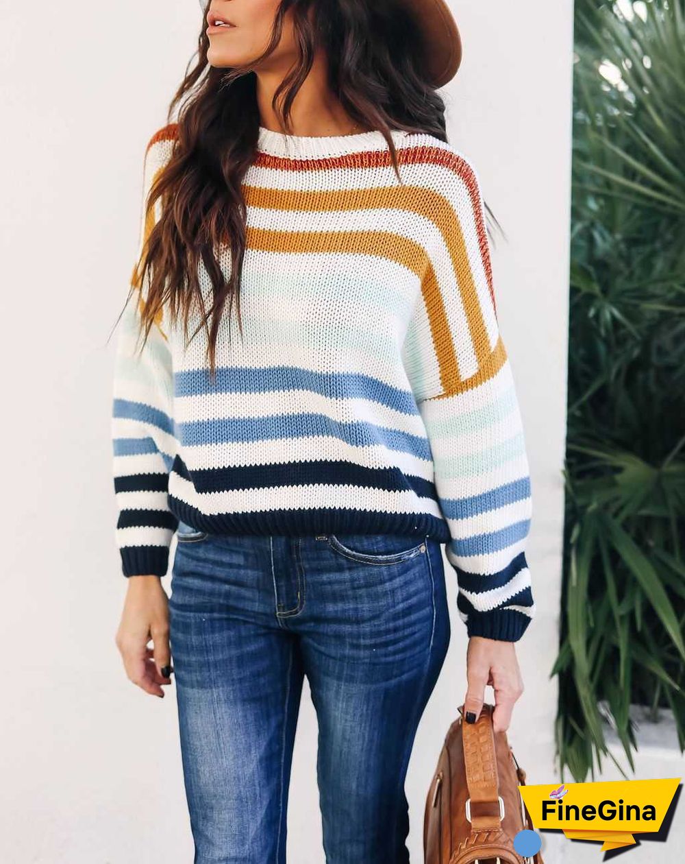 Blocked Colorful Stripes Cropped Turtleneck Sweater Long Sleeve