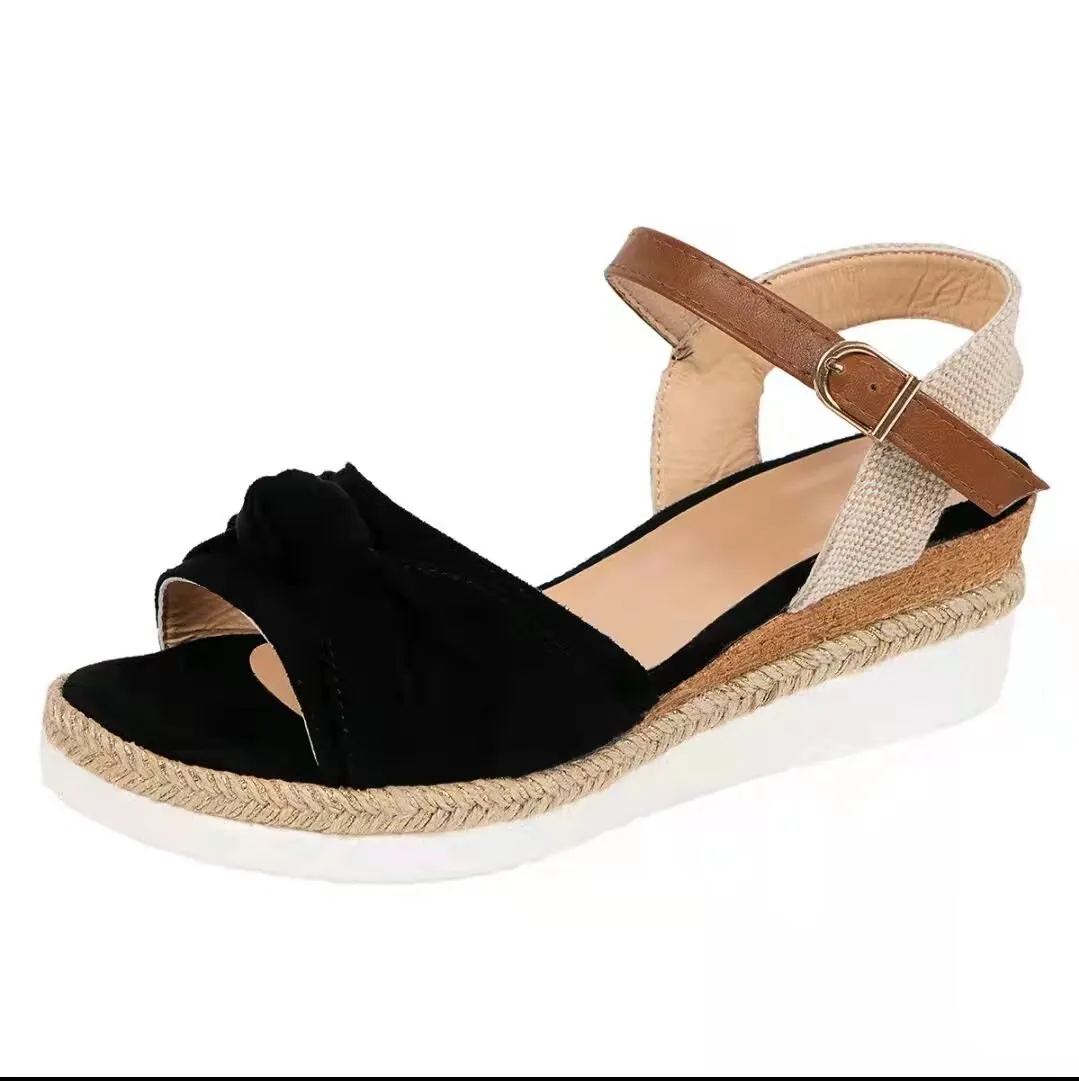 2022 Women Casual Sandals Summer Shoes Hemp Flats Platform Ladies Bowknot Buckle Strap Fashion Woman New Peep Toe Female