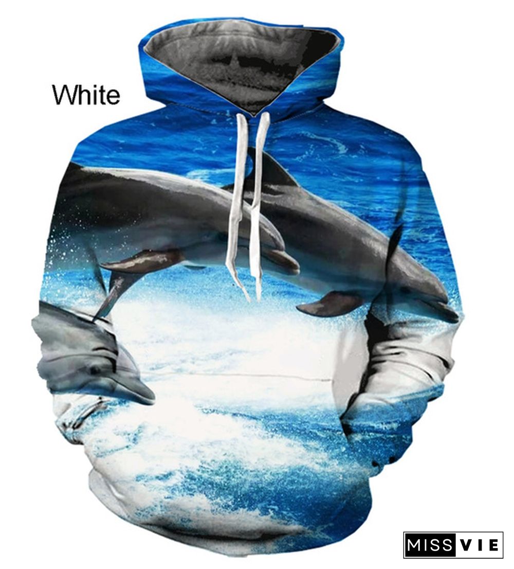 New Dolphin Animal Print Cute Western Style Hoodie For Men And Women