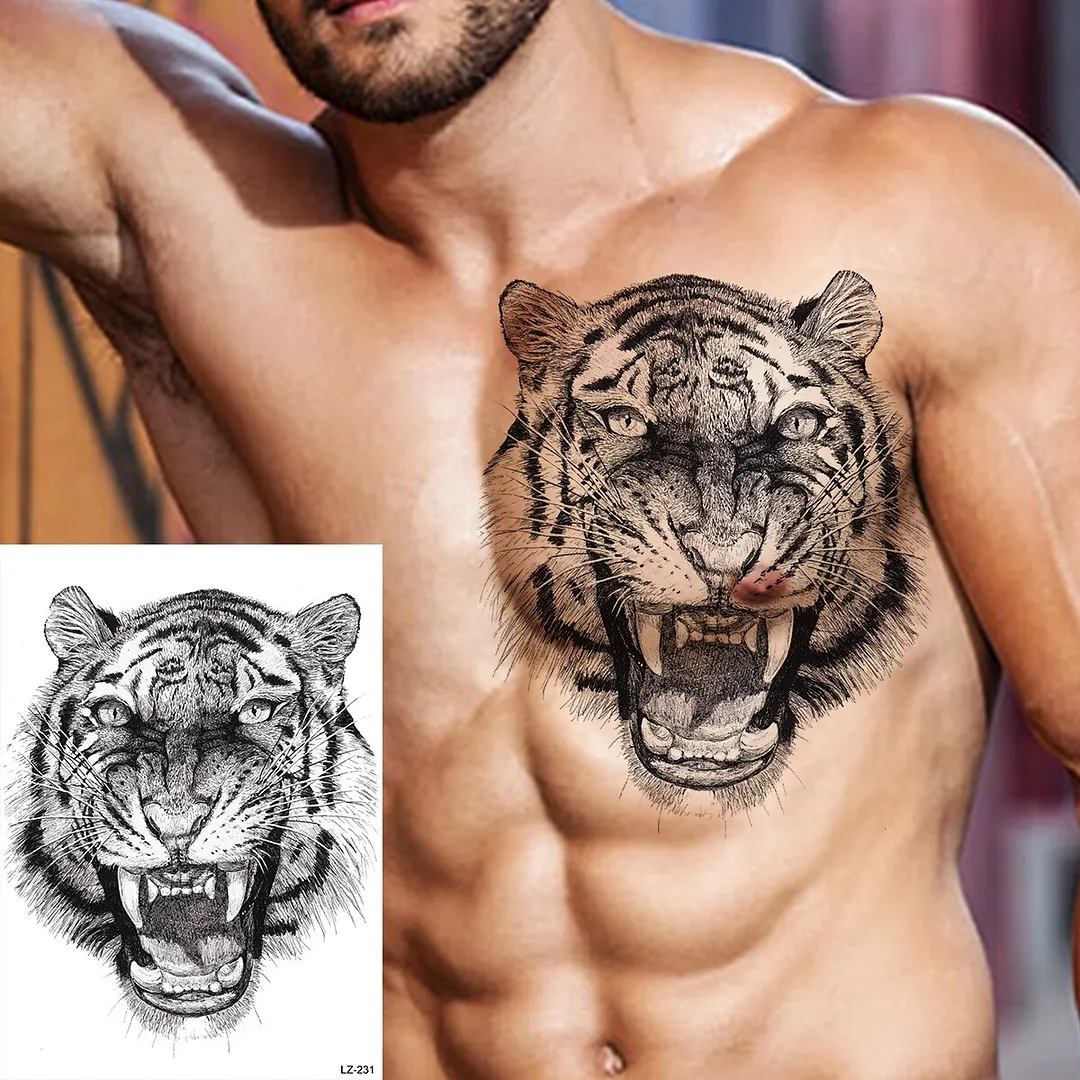Sdrawing Cuttlefish Skeletion Scary Temporary Tattoos For Men Women Pirate Tiger Skull Totem Fake Tattoo Sticker Tatoos Octopus