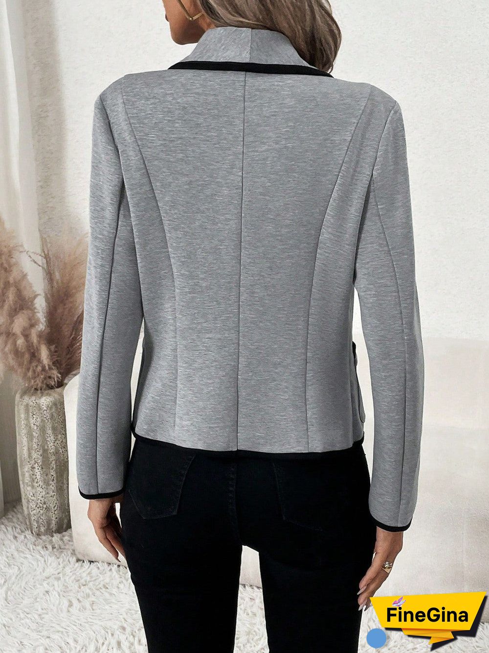 Grey Long Sleeve V-Neck Outerwear