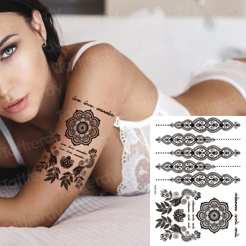 stockings tattoo legs black henna lace legging tatoo thigh hand rose flower jewelry stickers indian arabic water body decal