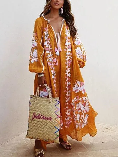 Brownm Autumn Collar Long Sleeve Printed Dresses