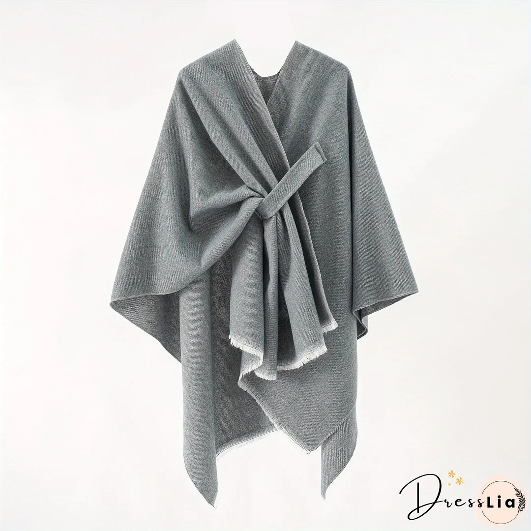 Solid Color Comfortable Shawl With Sleeves, Multifunctional Outdoor Windproof And Coldproof Cloak