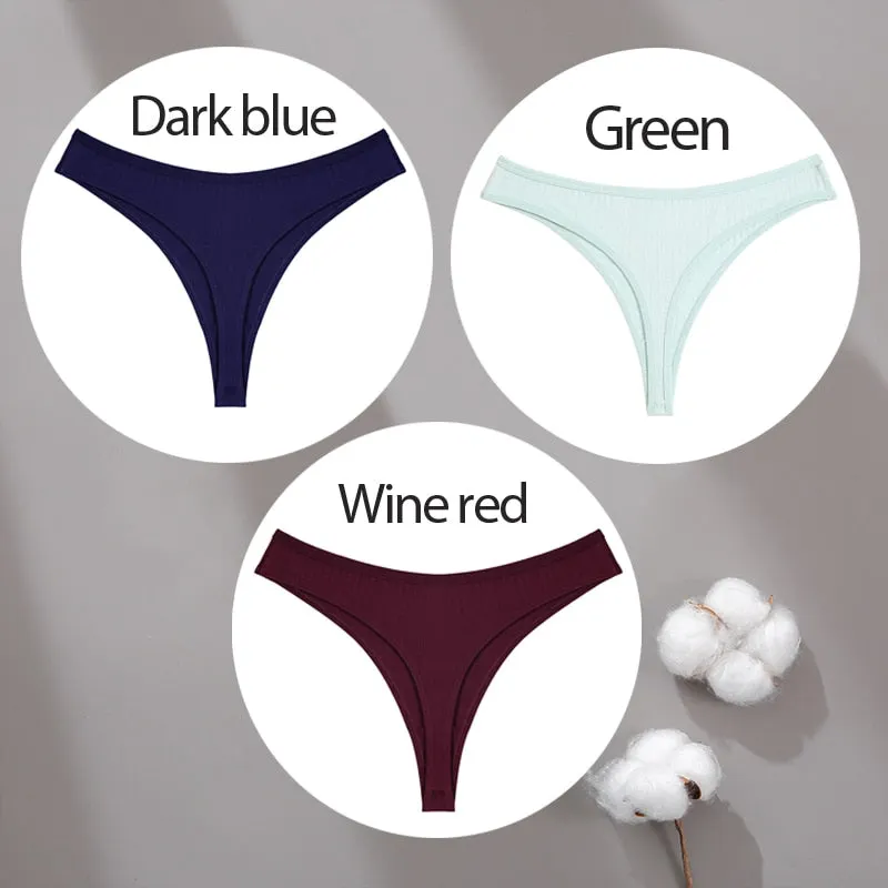 3PCS/Set Cotton Panties G-String Women Panties Sexy Underwear Female Lingerie Thong Briefs for Woman Solid Color Intimate Pantys