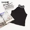 SHEIN Black Rib Knit Lettering Halter Neck Slim Fit Tank Tops Women Vest 2019 Summer Fashion Female New Active Wear Top Vests