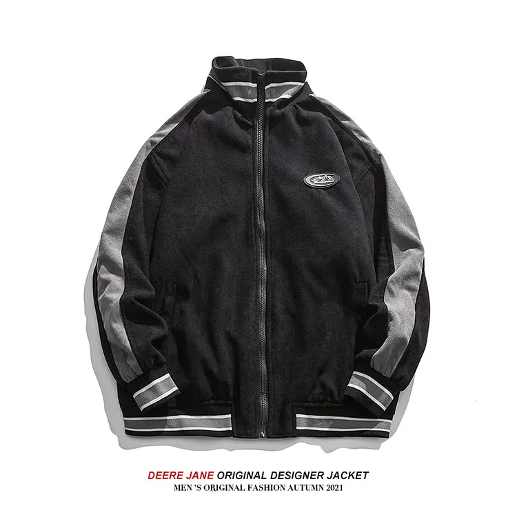 Men Baseball Jacket Spring Colorblock Baseball Uniform Loose All-Matching Jacket