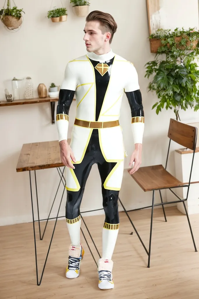 Men Latex Catsuits D Votion Gentleman Suit White Black