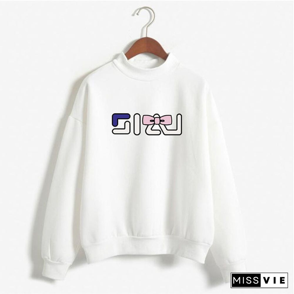 Women's Fashion Print Short Casual Pullover Loose Middle Collar Sweater