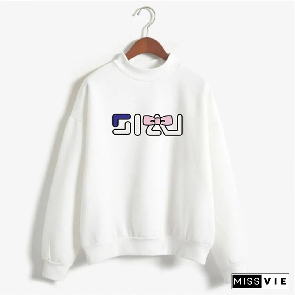Women's Fashion Print Short Casual Pullover Loose Middle Collar Sweater