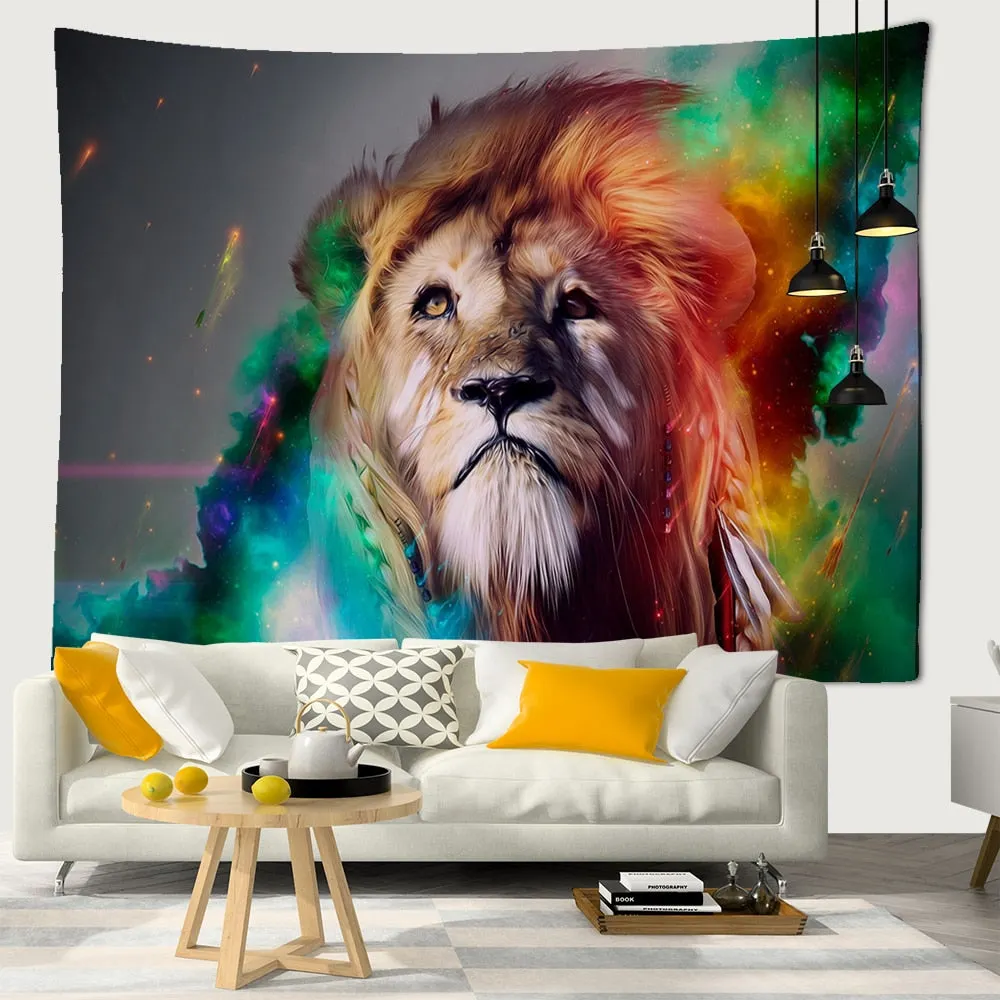 Animals Wolf Tapestry Background Psychedelic Wall Hanging Tribal Animal Sheets Wolf Tapestry Home Decor Beach Mat