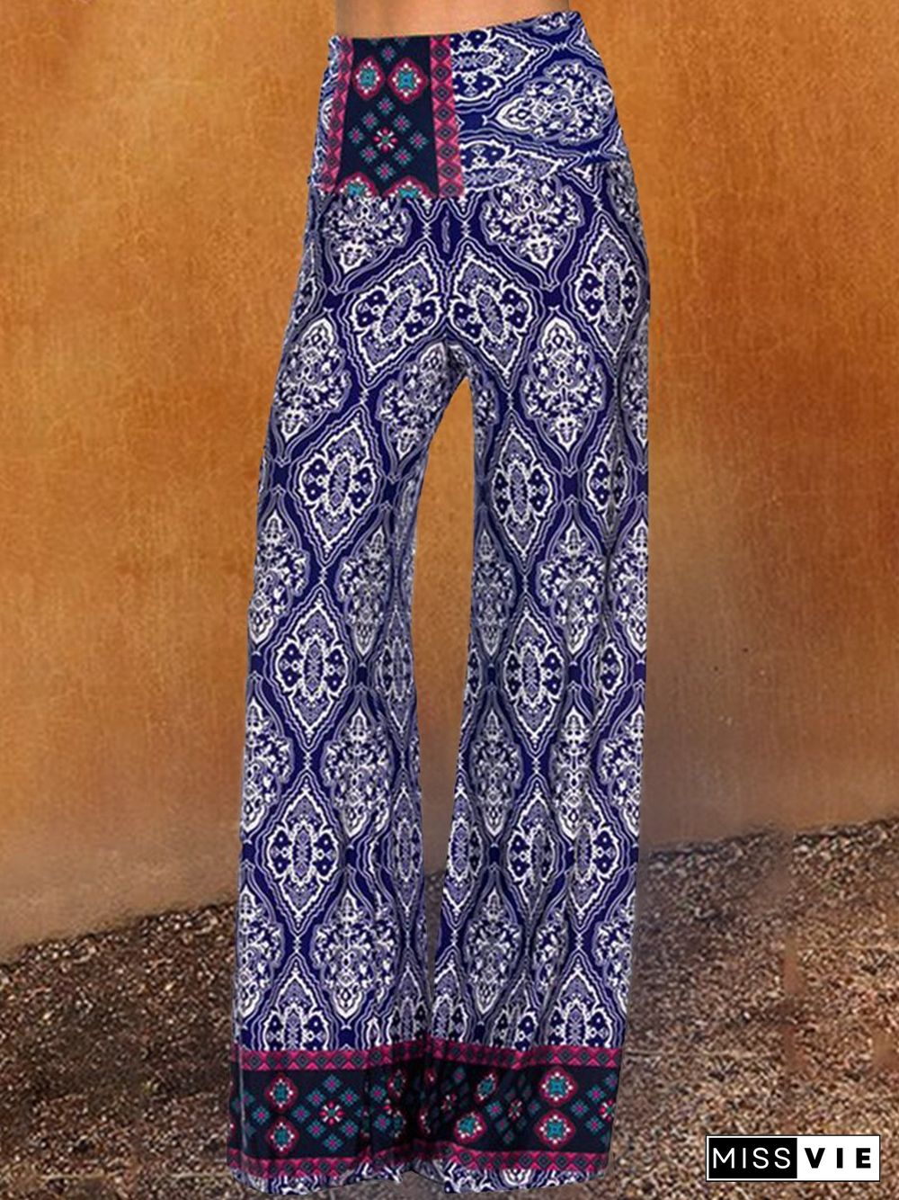 Paisley Shift Printed Cotton-blend Boho Blue Pants