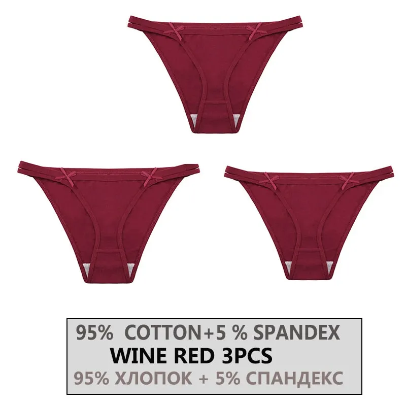 FINETOO 3PCS/Set Women's Cotton Underwear Sexy Lingerie Woman Panties Bownot Female Briefs Low-Rise Underpants 2021 Panties M-XL