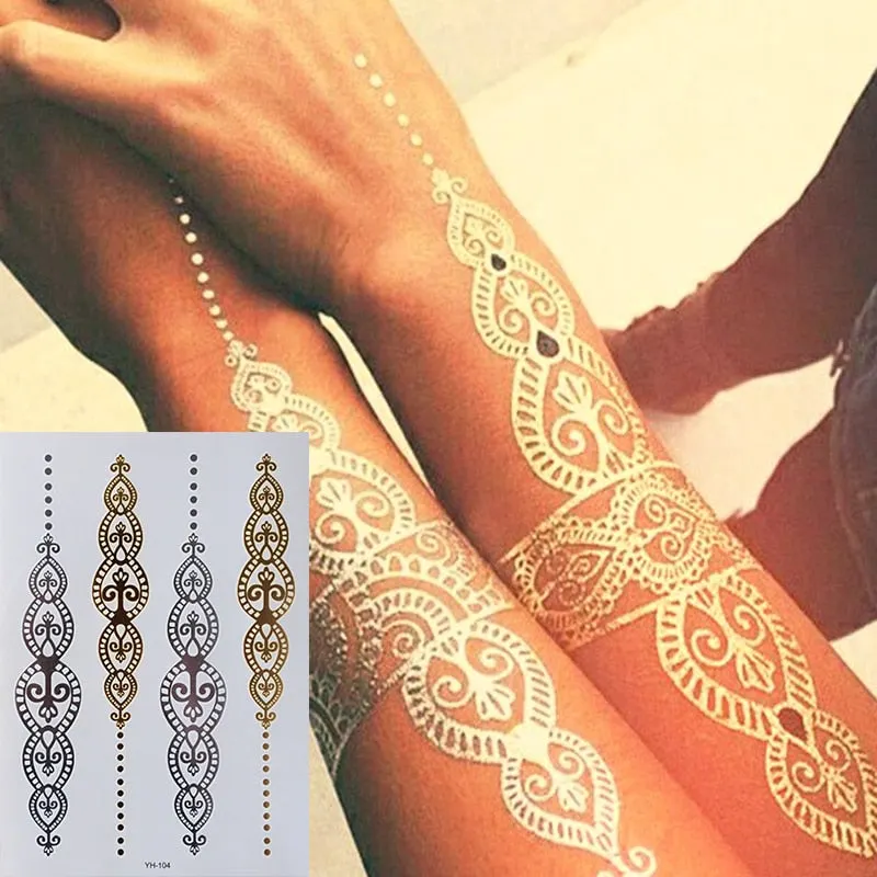 Temporary Tattoos Gold Silver Metallic Tattoo Arm Body Tattoo Cool Bracelet Style Girl DIY Golden Flash Tattoos