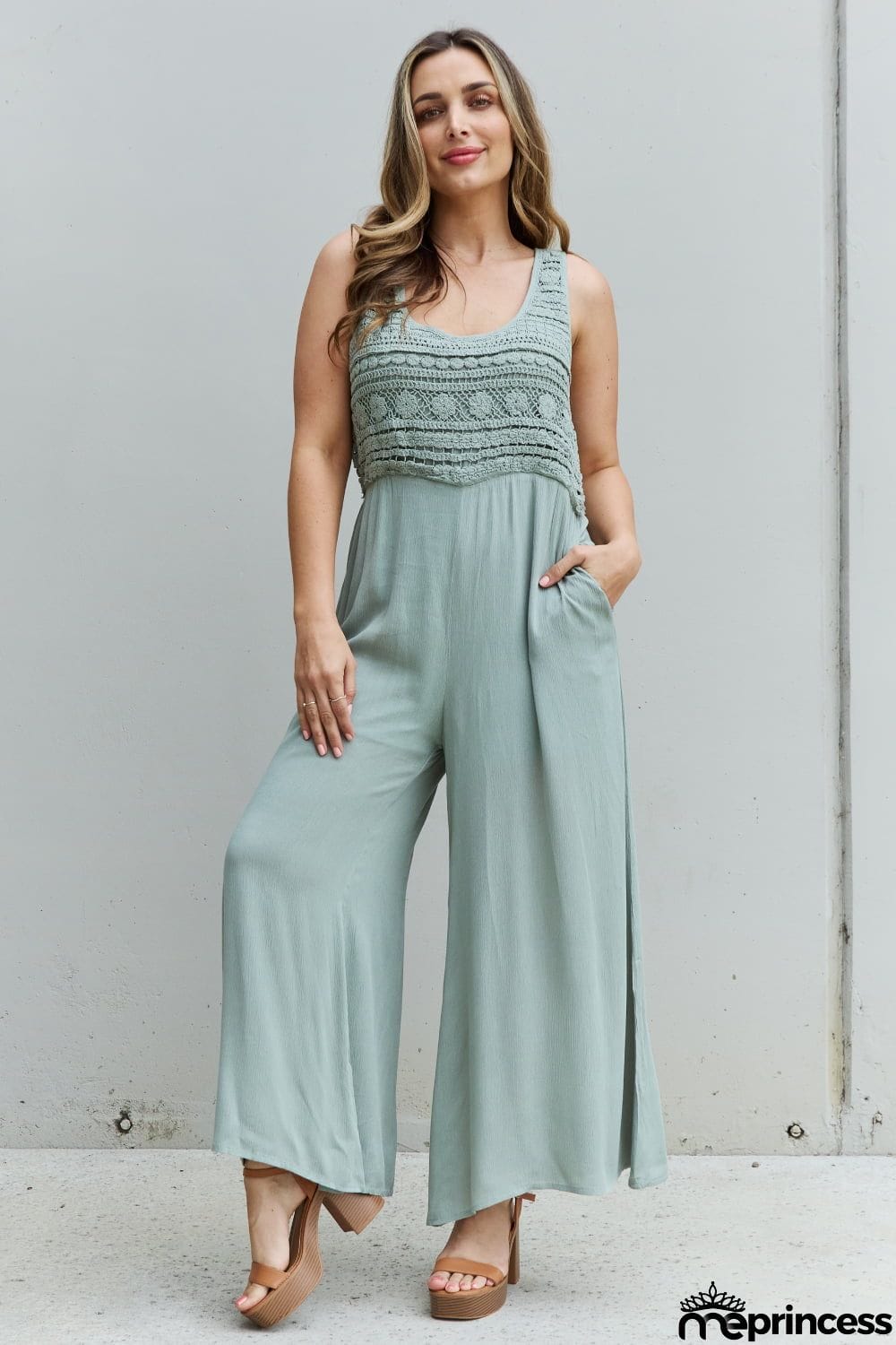 HEYSON Watch Me Full Size Crochet Detail Jumpsuit