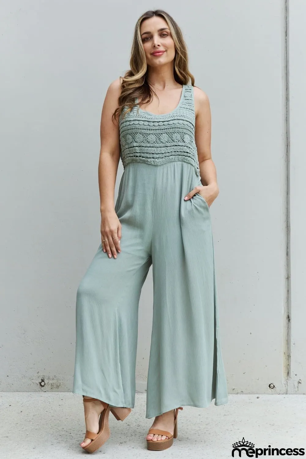 HEYSON Watch Me Full Size Crochet Detail Jumpsuit